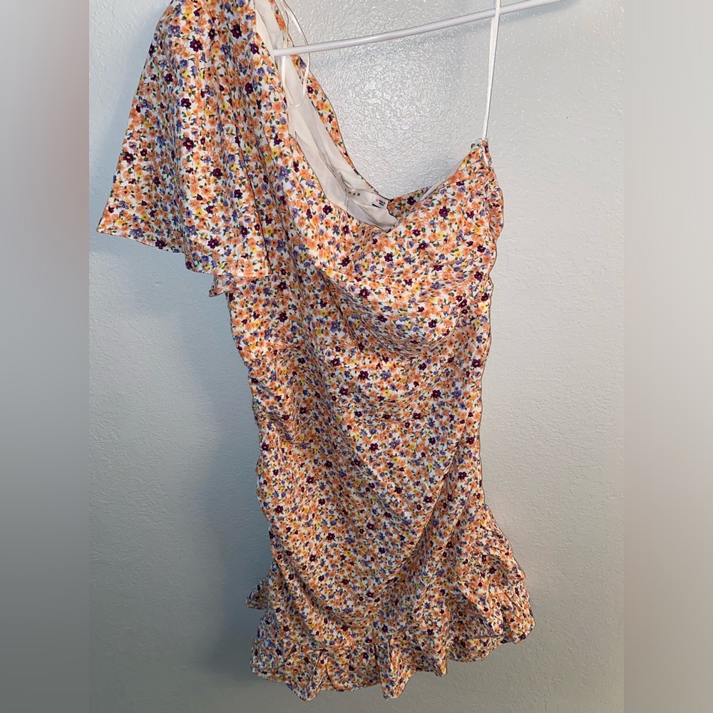 Lush Orange Floral One Shoulder Dress